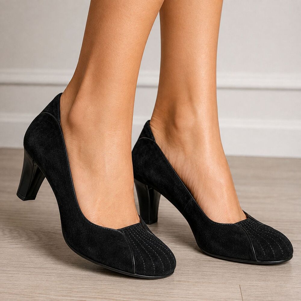 Taryn Rose Gabriela Pumps Black Suede Leather Comfort Heels EU 40 US 9.5